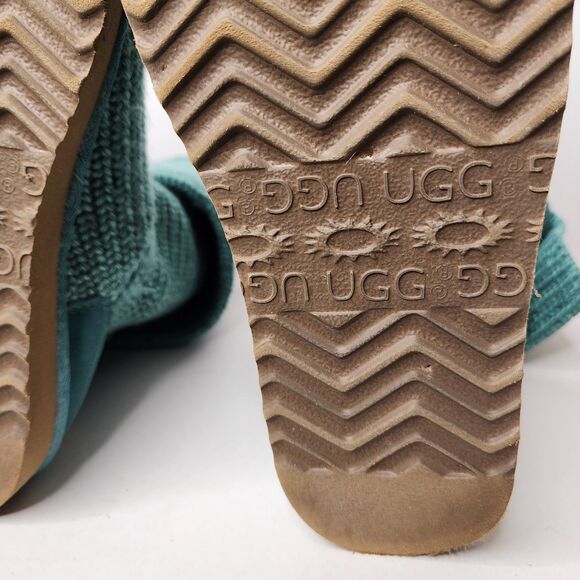 Ugg Classic Cardy Knit Boots Turquoise Green Sheepskin Wool Womens 9 - Picture 6 of 8